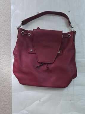 Brooks Brothers Burgundy Leather Drawstring Shoulder Bag